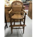 Late 19th century, Beech & Rattan, hoop back child's high chair. 36" high