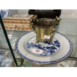 19th Century Chinese blue and white plate, plus a later brass sensor (2)