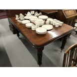 19th cent. Mahogany wind out table with one leaf. On turned and gadrooned supports, rising off