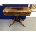 Mid 19th cent. rosewood card table with boulework panel with a central acanthus decorated column