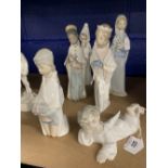 20th cent. Ceramics: Lladro Nativity figures, three wise men, an angel, Nativity shepherd girl,