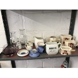 Breweriana: Bell's Whisky glass and pottery water jugs, ashtrays and presentation glass including