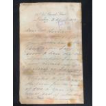 R.M.S. TITANIC - WILLIAM HENRY HARRISON ARCHIVE: Water stained letter recovered from Mr Harrison,