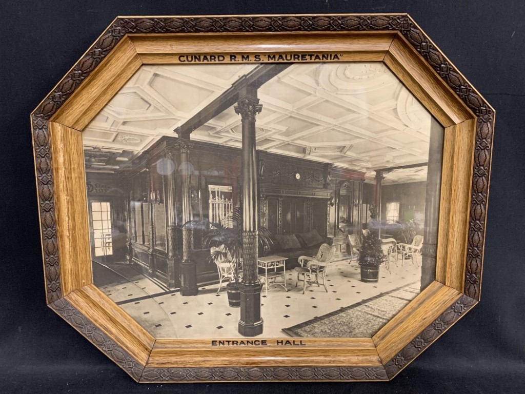 OCEAN LINER: Rare Cunard Aquitania octagonal agent's print depicting the Palladian Lounge in sepia - Image 2 of 2