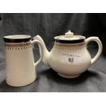 WHITE STAR LINE: First-Class Minton milk jug 3½ins. and teapot 4ins. with cobalt blue banding.