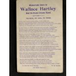 R.M.S. TITANIC: Rare W.H. Tamer of Charlotte Street Burnley memorial card for Wallace Hartley.