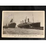 R.M.S. TITANIC: Walton of Belfast real photo postcard of Titanic and Olympic, one third of a mile of