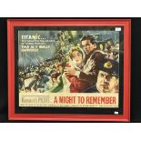 R.M.S. TITANIC: Original colour poster for "A Night to Remember". Framed and glazed 27ins. x 20ins.