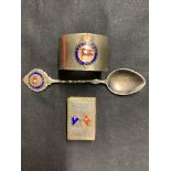 WHITE STAR LINE: Silver hallmarked/enamel match holder, Calgaric napkin ring and Majestic enamel