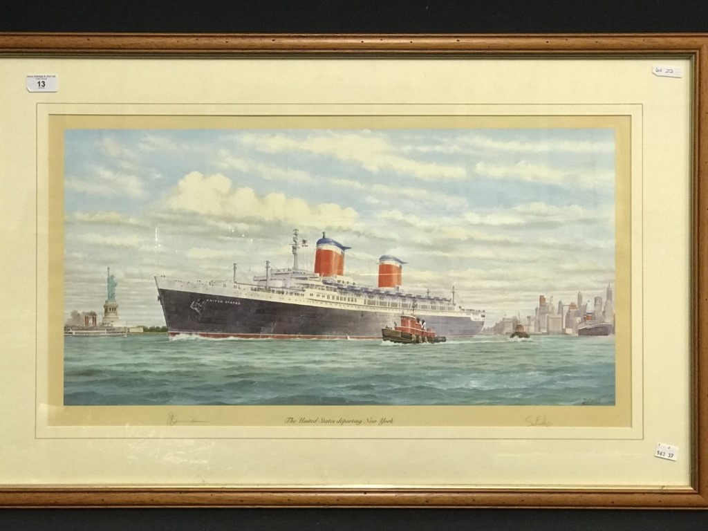 OCEAN LINER: Limited edition print "The Queen Mary at New York" 381 of 850, signed by Captain - Bild 2 aus 2