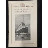 R.M.S. TITANIC: Palace Theatre in Southampton souvenir programme for the 'Grand Benefit Matinee'