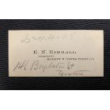 R.M.S. TITANIC: First-Class passenger & survivor Edwin Kimball. Business card with handwritten