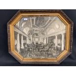 OCEAN LINER: Rare Cunard Aquitania octagonal agent's print depicting the Palladian Lounge in sepia