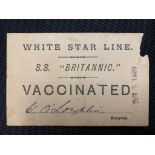 R.M.S. TITANIC: Ship's surgeon, Dr William Francis O'Loughlin. Extremely rare printed ticket,