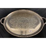 BELFAST: Superb Elkington plate large oval serving tray engraved with the Harland family crest of