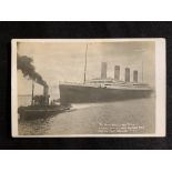 R.M.S. TITANIC: Rare real photo postcard of Titanic leaving Southampton for the first and last