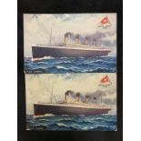 **R.M.S. TITANIC: Pre-maiden voyage Tucks Oilette postcards of the Titanic at sea - a pair.