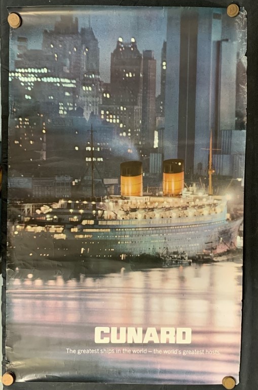 CUNARD: Queen Elizabeth at New York 1960s poster 40ins. x 25ins. A/F.