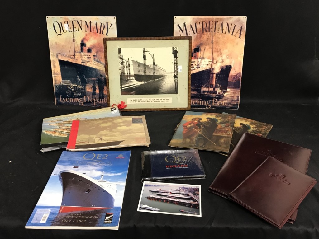 MARITIME PHOTOGRAPHS: Reprinted photographs of four funnel ships, Queen Mary, United States, five