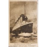 R.M.S. TITANIC: Pre-maiden voyage sepia postcard "The World's Greatest Steamers Olympic & Titanic,