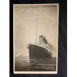 R.M.S. TITANIC: Rare photo postcard of the Titanic superimposed onto an iceberg scene with message