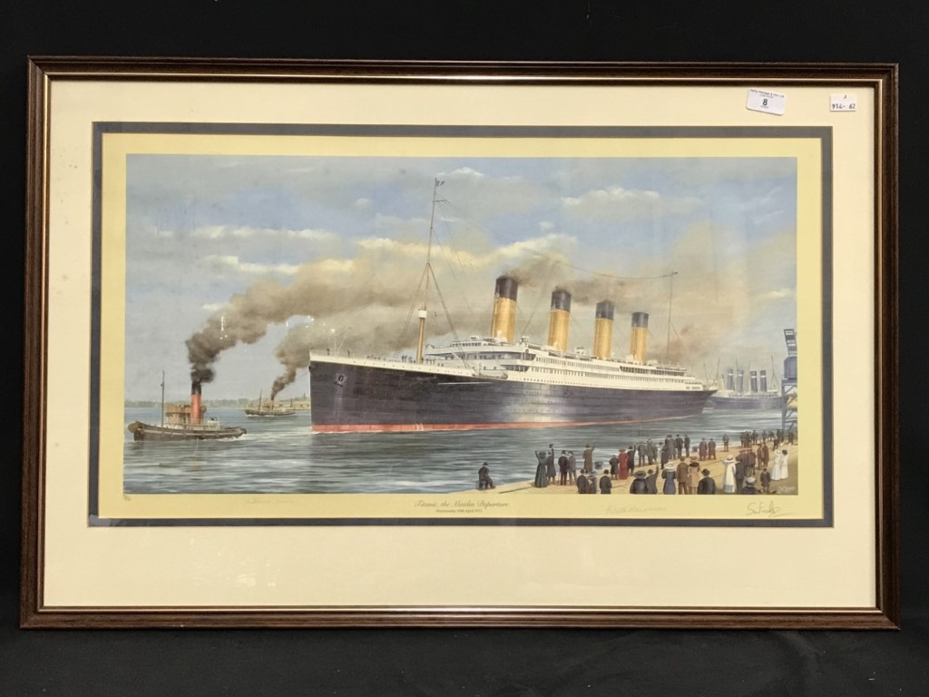 R.M.S. TITANIC: Limited edition prints "Titanic the Maiden Departure", "Titanic off Cowes", signed