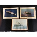 OCEAN LINER: Cunard and other promotional posters including Queen Elizabeth II, Mauretania and