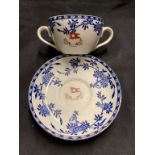 WHITE STAR LINE: Second-Class Delft two handled cup and saucer with house flag to centre. Cup