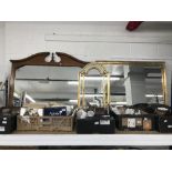 20th cent. Mirrors: Large mahogany mirror 50ins. x 40ins., large gilt frame mirror 45ins. x 36ins.