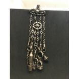 Corkscrews/Wine Collectables: 18th cent. Chatelaine, bright cut steel, 5 hanging chains with 2 watch