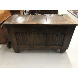 18th cent. Oak linen fold panelled coffer with fitted candle box. 46ins.