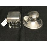 Hallmarked Silver: Inkwells, one Capstan style hallmarked Birmingham 1911, the other square