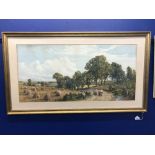 John Faulkner 1835-1984: Irish watercolour, figures harvesting in a summer landscape, signed and