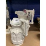 19th cent. Ceramics: Parian relief graduated apostle jugs, chip to base of one jug. Possibly