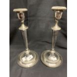 Silver Plate: 19th cent. Sheffield plate candlesticks marked with a single sun mark (possibly