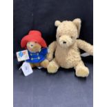 Toys: Gund Pooh Bear soft toy and Eden Paddington Bear with all labels. Plus a dark blue U.S. Bear.