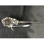 Brooch/paper knife decorated with moonstones. Date 1971, hallmarked London. 1.78oz.