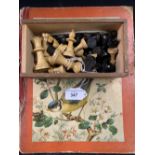 Games & Pastimes: 20th cent. Staunton style chess pieces contained in treen box. Plus 19th cent.