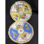 Meissen: Cabinet plates 8¼ins, diameter, blue and yellow - a pair.