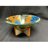 Clarice Cliff: Fantasque 1929-30 conical bowl - umbrella pattern, orange, black, blue, yellow &