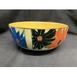 Clarice Cliff: Fantasque 1929-30 bowl - umbrella pattern, unusual red, blue and black decoration.