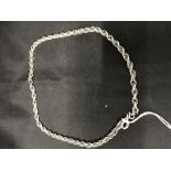 Hallmarked Silver: Necklet silver twisted rope, hallmarked Sheffield 1987. Length 20½ins. Weight