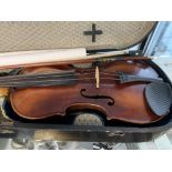Musical Instruments: Stainer violin with impressed stamp and label, plus Paul H. London bow. In