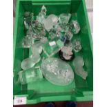 Glass and Crystal: Cat ornaments and figurines including 4 x Lenox frosted glass cats and 2 laser