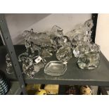 Crystal and Glass: Lenox crystal big cats including lion, tiger and wild cat plus crystal plaque