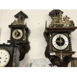 Clocks: 20th cent. Dutch chain driven wall clock with brass decoration, plus a second smaller