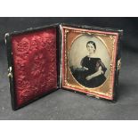 19th cent. Miniature portrait of a young girl, contained in a Gutta-Percha velvet lined case. 2½ins.