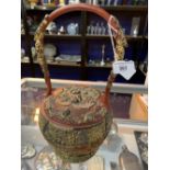 Late 19th/early 20th cent. Chinese treen carved wedding basket decorated with a cinnabar red