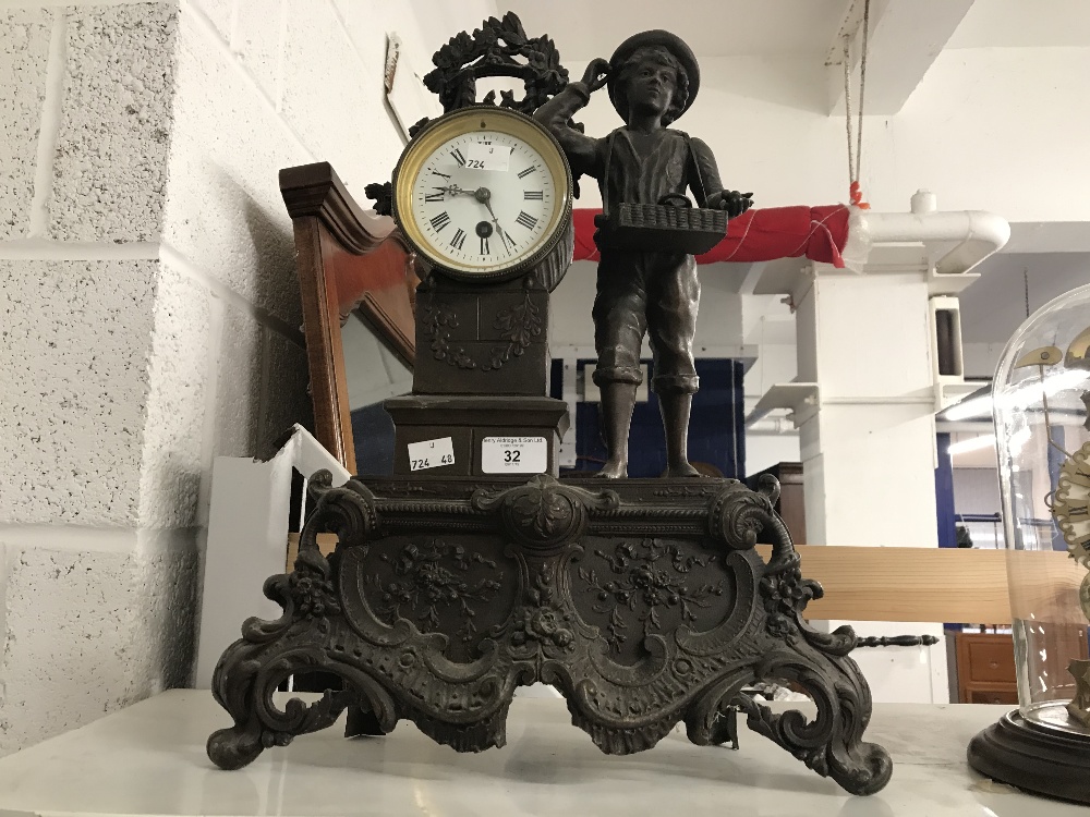 Clocks: Late 19th/early 20th cent. French mantle clock stamped G B and E, the case depicts a boy - Image 2 of 2