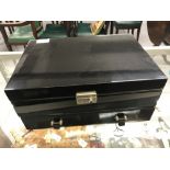 20th cent. Jewellery box. Black lacquer with fitted interior and lower drawer.
